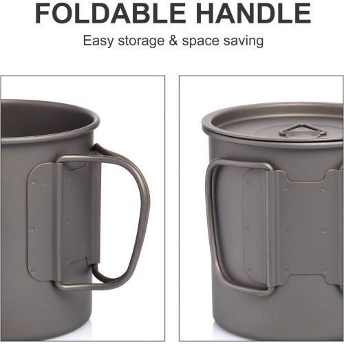  Widesea 450 ML Titanium Pot Cup Mug with Lid Foldable Handle for Outdoor Camping Picnic