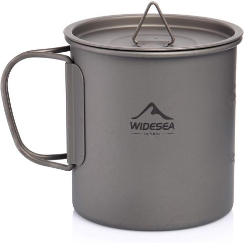  Widesea 450 ML Titanium Pot Cup Mug with Lid Foldable Handle for Outdoor Camping Picnic