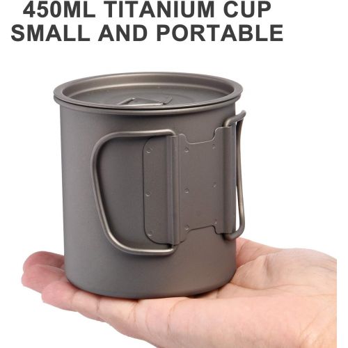  Widesea 450 ML Titanium Pot Cup Mug with Lid Foldable Handle for Outdoor Camping Picnic