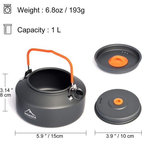  widesea 1L Camping Kettle Portable Ultralight Aluminum Teapot for Backpacking,Hiking, Camping and Picnic