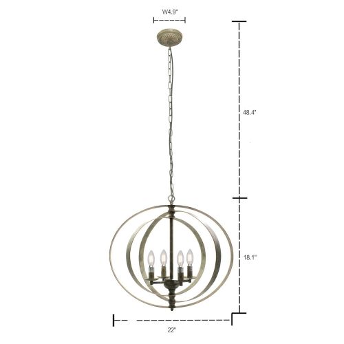  Wideskall 4-Bulbs Industrial Globe Chandelier Lighting Fixture, 22-inch Metal Cage, Oil Rubbed Bronze Finish