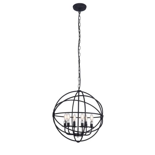  Wideskall 6-Bulbs Industrial Globe Chandelier Lighting Fixture, 20-inch Metal Shade, Matte Black Finish, UL Certificated