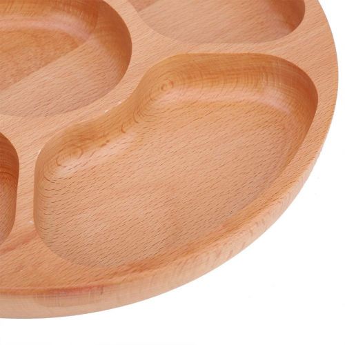  Wifehelper Solid Wooden Round Shape Food Divided Plate Dessert Snack Sub-grid Dish Tableware Tray Compartment Cheese Platter(30cm)