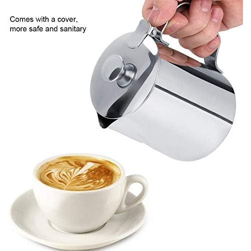  Wifehelper Milchkannchen, Edelstahl Milchaufschaumen Pitcher Kaffeetasse mit Deckel fuer Latte Coffee Art 250ml / 350ml / 600ml / 1000ml(250 ml / 8 oz)