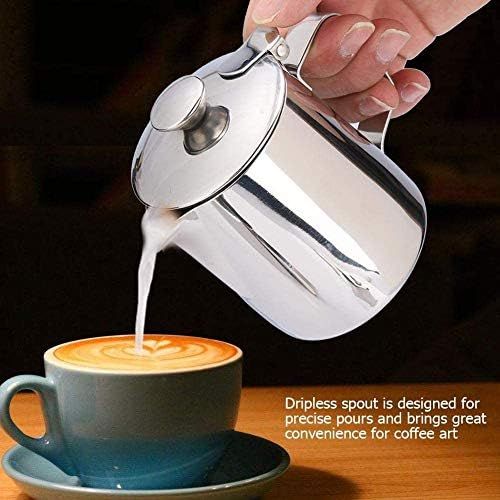  Wifehelper Milchkannchen, Edelstahl Milchaufschaumen Pitcher Kaffeetasse mit Deckel fuer Latte Coffee Art 250ml / 350ml / 600ml / 1000ml(250 ml / 8 oz)