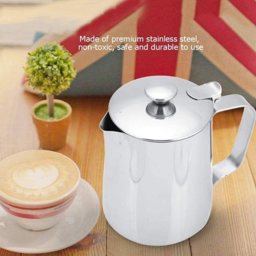  Wifehelper Milchkannchen, Edelstahl Milchaufschaumen Pitcher Kaffeetasse mit Deckel fuer Latte Coffee Art 250ml / 350ml / 600ml / 1000ml(250 ml / 8 oz)