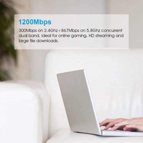  Wiflyer AC1200Mbps Dual Band WiFi Router High-Speed Wireless Router for Home & Streaming & Gaming Gigabit Ethernet Ports 4×5Dbi high gain Antenna for Strong Signal USB2.0 Port TF C