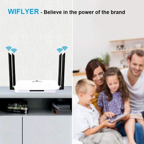  Wiflyer AC1200Mbps Dual Band WiFi Router High-Speed Wireless Router for Home & Streaming & Gaming Gigabit Ethernet Ports 4×5Dbi high gain Antenna for Strong Signal USB2.0 Port TF C