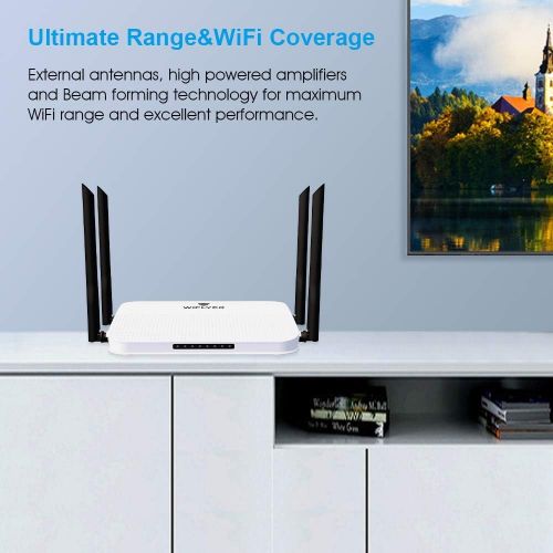  Wiflyer AC1200Mbps Dual Band WiFi Router High-Speed Wireless Router for Home & Streaming & Gaming Gigabit Ethernet Ports 4×5Dbi high gain Antenna for Strong Signal USB2.0 Port TF C