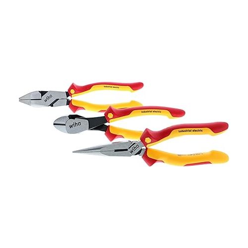  Wiha 32968 3 Piece Insulated Industrial Grip Pliers and Cutters Set, Red