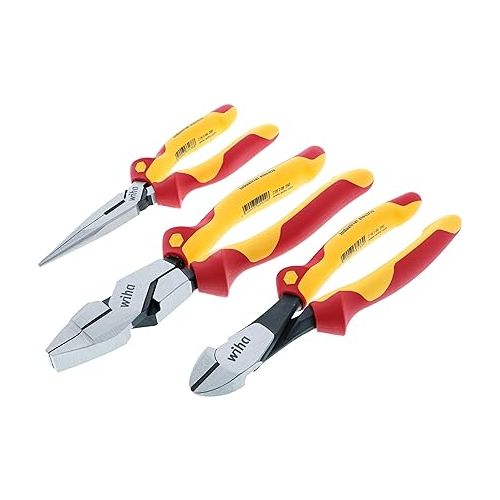  Wiha 32968 3 Piece Insulated Industrial Grip Pliers and Cutters Set, Red