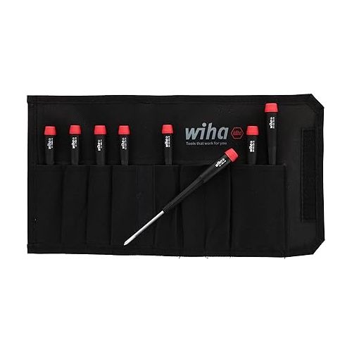  Wiha 26199 Slotted and Phillips Screwdriver Set in Rugged Canvas Pouch, 8 Piece