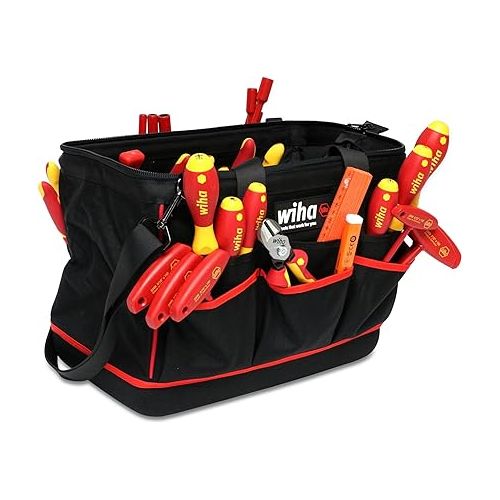  Wiha 32874 Insulated Tool Set with Pliers, Cutters, Nut Drivers, Screwdrivers, T Handles, Knife, Ruler and Voltage detector, 50 Piece Set in Canvas Tool Bag