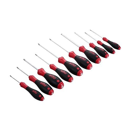  Wiha 30290 SoftFinish Grip ScrewDriver Set, Slotted 3.0-6.5, Phillips Number 0 -2 and Square Number 1-3, 10-Piece Set