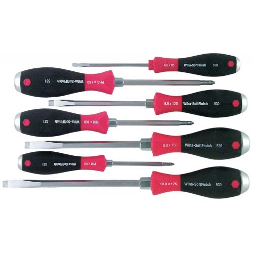  Wiha 53097 Screwdriver Set, Slotted and Phillips, Extra Heavy Duty, 7 Piece