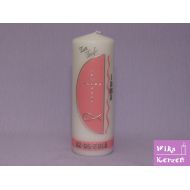 WikaKerzen Baptismance candle girl pink silver cross with rhinestones with fish, communion candle pink, 100% handmade motif, including caption