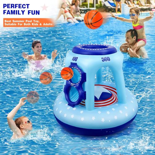  Wilbest Swimming Pool Basketball Hoop Set, Inflatable Pool Basketball Hoop with 2 Side Holes for More Basketball Shots Fun, Inflatable Hoop with 2 Balls, Summer Water Pool Toys Games for K