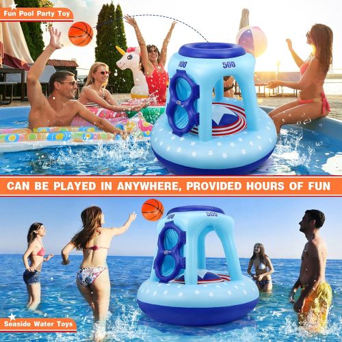  Wilbest Swimming Pool Basketball Hoop Set, Inflatable Pool Basketball Hoop with 2 Side Holes for More Basketball Shots Fun, Inflatable Hoop with 2 Balls, Summer Water Pool Toys Games for K