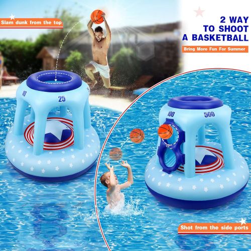  Wilbest Swimming Pool Basketball Hoop Set, Inflatable Pool Basketball Hoop with 2 Side Holes for More Basketball Shots Fun, Inflatable Hoop with 2 Balls, Summer Water Pool Toys Games for K