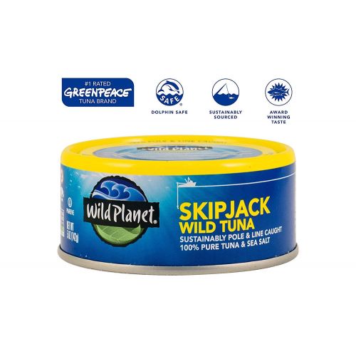  [아마존 핫딜] [아마존핫딜]Wild Planet Skipjack Wild Tuna, Sea Salt, Keto and Paleo, 3rd Party Mercury Tested, 5 Ounce (Pack of 12)