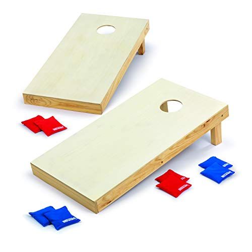  Solid Wood Tournament Style Corn Hole Outdoor Game by Wild Sports: 2 Sturdy Tournament Approved Wood Cornhole Boards and 8 Durable Bean Bags