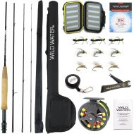 Wild Water Standard Fly Fishing Starter Package, 5 or 6 Weight 9 Foot Fly Rod, 4-Piece Graphite Rod with Cork Handle, Accessories, Die Cast Aluminum Reel, Carrying Case, Fly Box Ca