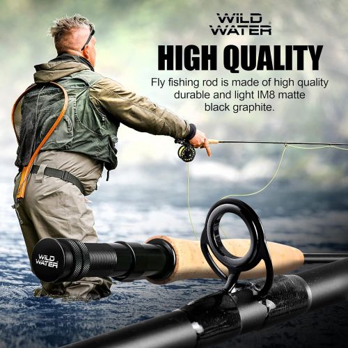  Wild Water Standard Fly Fishing Starter Package, 3 or 4 Weight 7 Foot Fly Rod, 4-Piece Graphite Rod with Cork Handle, Accessories, Die Cast Aluminum Reel, Carrying Case, Fly Box Ca