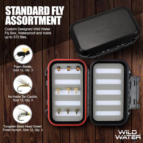  Wild Water Standard Fly Fishing Starter Package, 3 or 4 Weight 7 Foot Fly Rod, 4-Piece Graphite Rod with Cork Handle, Accessories, Die Cast Aluminum Reel, Carrying Case, Fly Box Ca