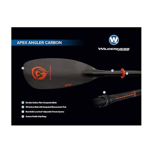  Wilderness Systems Apex Carbon Angler Kayak Fishing Paddle | Carbon Fiber Blade | Adjustable Carbon Fiber Shaft (240-260cm), Black, 8070208