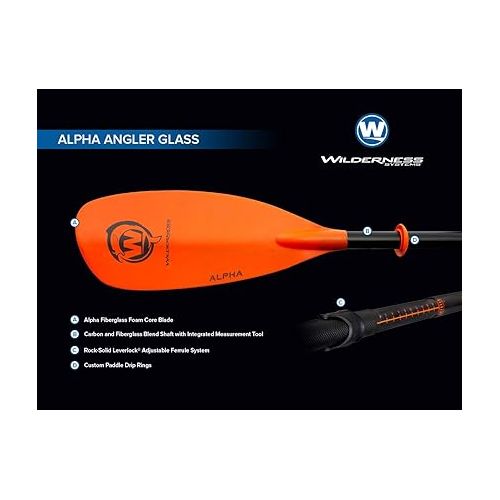  Wilderness Systems Alpha Angler Glass Kayak Fishing Paddle | Lightweight Fiberglass Blade | Adjustable Carbon/Fiberglass Shaft (240-260cm), 8070210