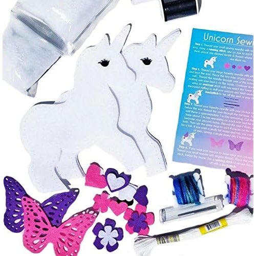  [아마존베스트]Wildflower Toys Unicorn Sewing Kit for Girls - Felt Craft Kit for Beginners Ages 7+ - Makes 2 Glitter White Felt Stuffed Unicorns