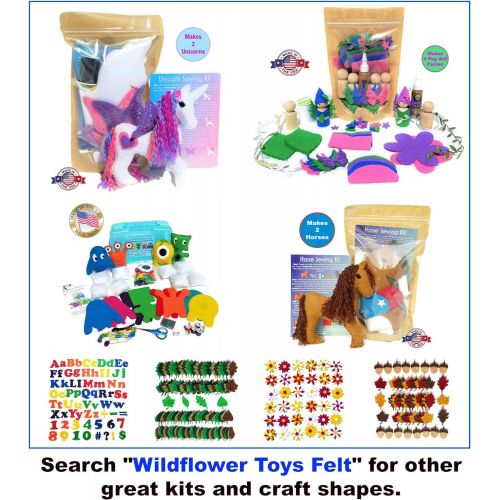  [아마존베스트]Wildflower Toys Unicorn Sewing Kit for Girls - Felt Craft Kit for Beginners Ages 7+ - Makes 2 Glitter White Felt Stuffed Unicorns