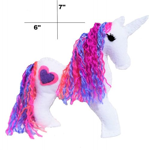  [아마존베스트]Wildflower Toys Unicorn Sewing Kit for Girls - Felt Craft Kit for Beginners Ages 7+ - Makes 2 Glitter White Felt Stuffed Unicorns