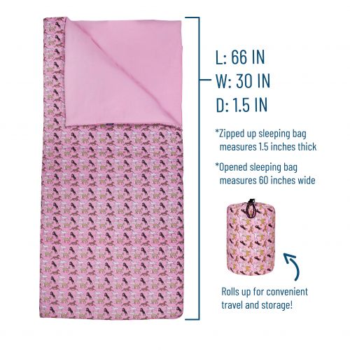  Wildkin Kids Horses Sleeping Bag, Pink