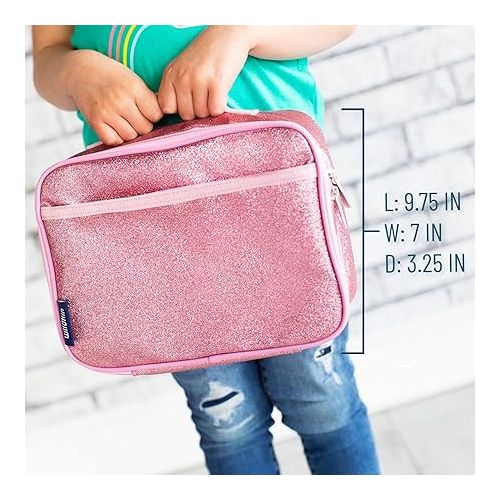  Wildkin Kids Insulated Lunch Box Bag for Boys & Girls, Reusable Kids Lunch Box is Perfect for Elementary, Ideal Size for Packing Hot or Cold Snacks for School & Travel Bento Bags (Pink Glitter)