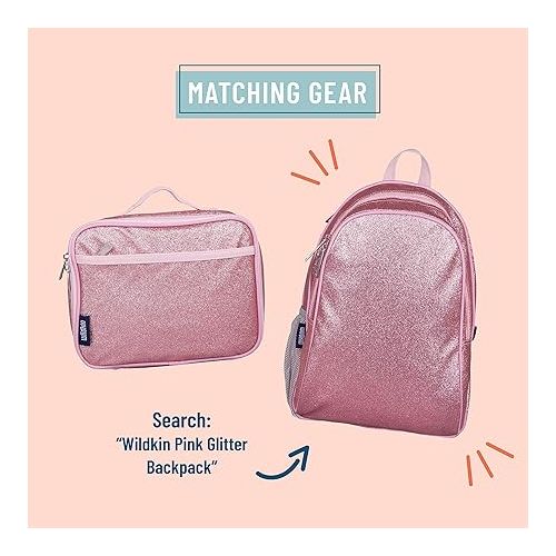  Wildkin Kids Insulated Lunch Box Bag for Boys & Girls, Reusable Kids Lunch Box is Perfect for Elementary, Ideal Size for Packing Hot or Cold Snacks for School & Travel Bento Bags (Pink Glitter)