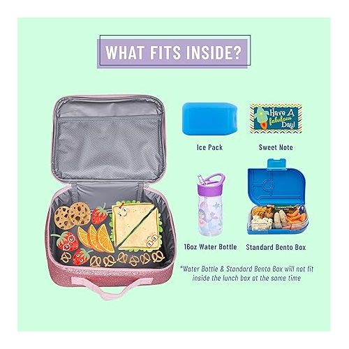  Wildkin Kids Insulated Lunch Box Bag for Boys & Girls, Reusable Kids Lunch Box is Perfect for Elementary, Ideal Size for Packing Hot or Cold Snacks for School & Travel Bento Bags (Pink Glitter)