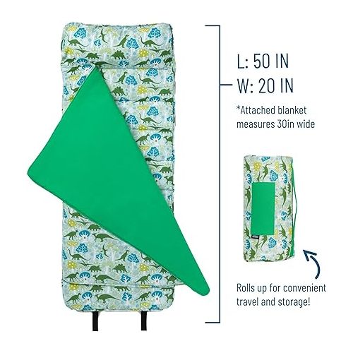  Wildkin Original Nap Mat with Reusable Pillow for Boys & Girls, Perfect for Elementary Daycare Sleepovers, Features Hook & Loop Fastener, Cotton Blend Materials Nap Mat for Kids (Dinomite Dinosaurs)