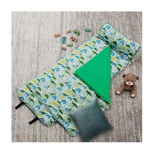  Wildkin Original Nap Mat with Reusable Pillow for Boys & Girls, Perfect for Elementary Daycare Sleepovers, Features Hook & Loop Fastener, Cotton Blend Materials Nap Mat for Kids (Dinomite Dinosaurs)
