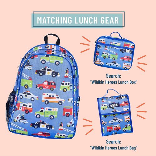  [아마존베스트]Wildkin 15 Inch Backpack, Extra Durable Backpack with Padded Straps and Interior Moisture-Resistant Lining, Perfect for School or Travel, Olive Kids Design  Heroes