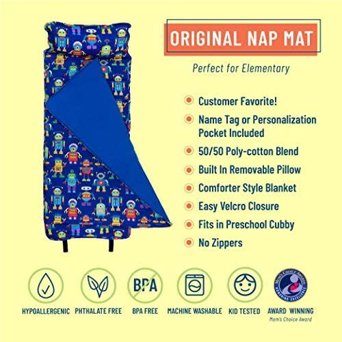  [아마존베스트]Wildkin Nap Mat with Pillow for Toddler Boys and Girls, Perfect Size for Daycare and Preschool, Designed to Fit on a Standard Cot, Patterns Coordinate with Our Lunch Boxes and Back