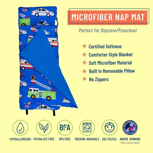  [아마존베스트]Wildkin Microfiber Nap Mat with Pillow for Toddler Boys and Girls, Perfect Size for Daycare and Preschool, Designed to Fit on a Standard Cot, Patterns Coordinate with Our Lunch Box