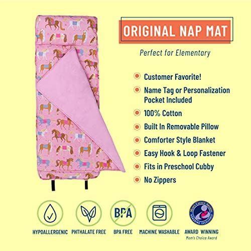  Wildkin Original Nap Mat with Pillow for Toddler Boys and Girls, Ideal for Daycare and Preschool, Measures 50 x 1.5 x 20 Inches, Moms Choice Award Winner, BPA-Free, Olive Kids (Hor