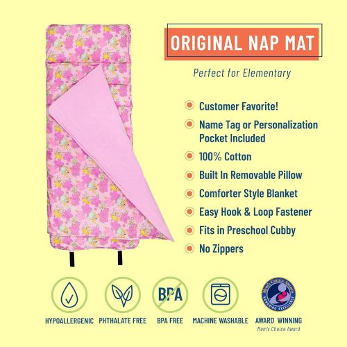  Wildkin Original Nap Mat with Pillow for Toddler Boys and Girls, Ideal for Daycare and Preschool, Measures 50 x 1.5 x 20 Inches, Moms Choice Award Winner, BPA-Free, Olive Kids (Fai