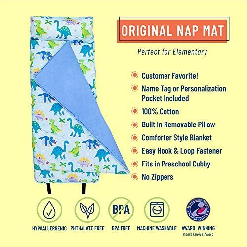  Wildkin Original Nap Mat with Pillow for Toddler Boys and Girls, Ideal for Daycare and Preschool, Measures 50 x 1.5 x 20 Inches, Moms Choice Award Winner, BPA-Free, Olive Kids (Din