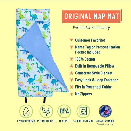  Wildkin Original Nap Mat with Pillow for Toddler Boys and Girls, Ideal for Daycare and Preschool, Measures 50 x 1.5 x 20 Inches, Moms Choice Award Winner, BPA-Free, Olive Kids (Din