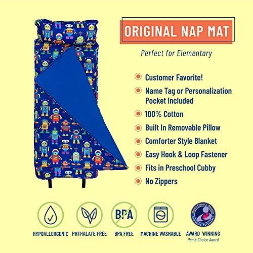  Wildkin Original Nap Mat with Pillow for Toddler Boys and Girls, Measures 50 x 20 x 1.5 Inches, Ideal for Daycare and Preschool, Moms Choice Award Winner, BPA-Free, Olive Kids (Rob