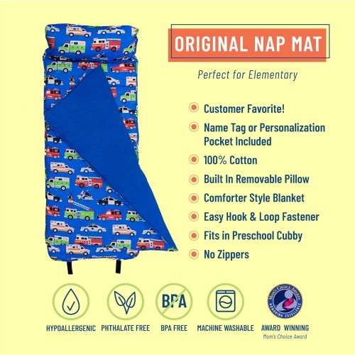  Wildkin Original Nap Mat with Pillow for Toddler Boys and Girls, Ideal for Daycare and Preschool, Measures 50 x 1.5 x 20 Inches, Moms Choice Award Winner, BPA-Free, Olive Kids (Her