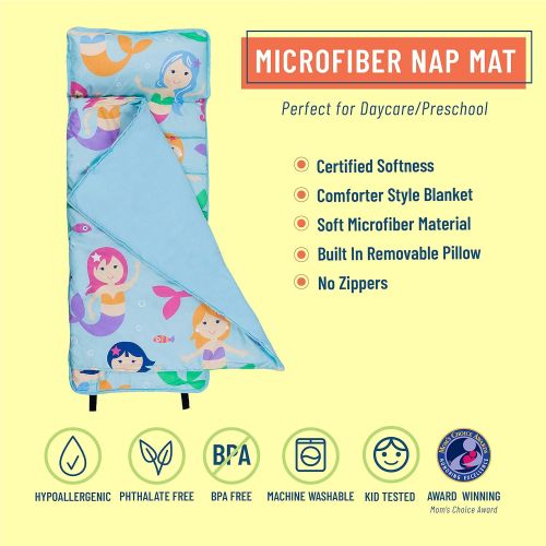  Wildkin Microfiber Nap Mat with Pillow for Toddler Boys and Girls, Ideal for Daycare and Preschool, Measures 50 x 1.5 x 20 Inches, Moms Choice Award Winner, BPA-Free, Olive Kids (M