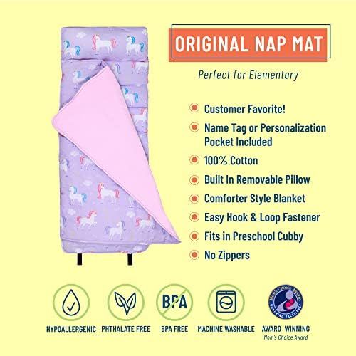  Wildkin Original Nap Mat with Pillow for Toddler Boys and Girls, Ideal for Daycare and Preschool, Measures 50 x 1.5 x 20 Inches, Moms Choice Award Winner, BPA-Free, Olive Kids (Uni